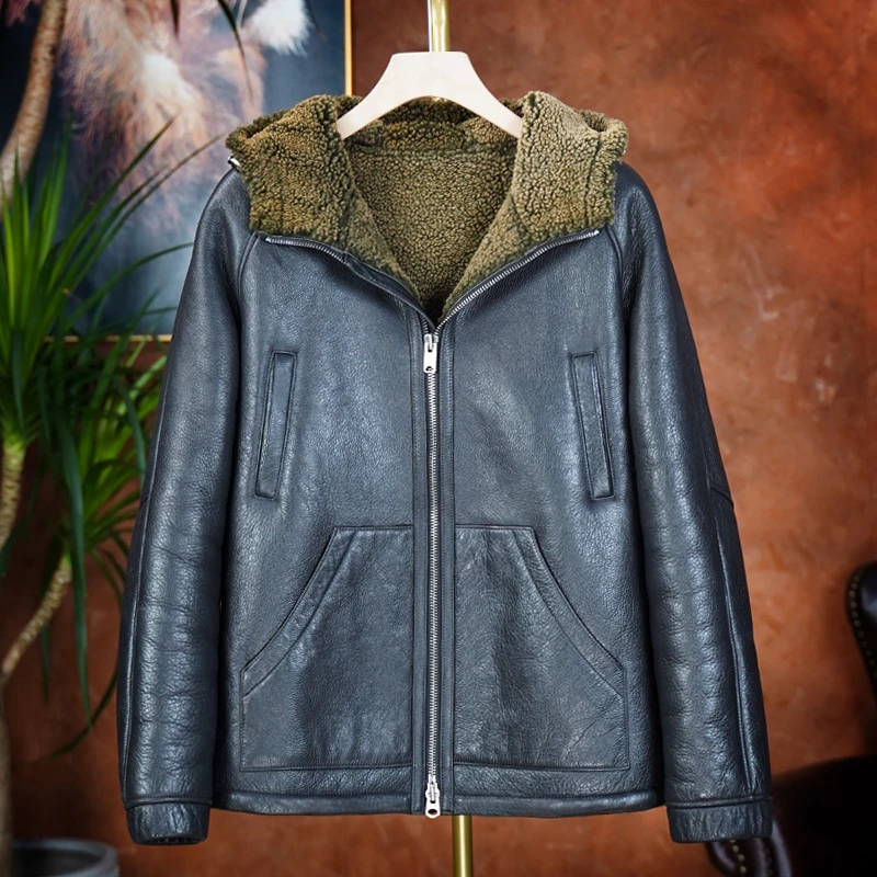 250011醇植浆染重工水洗男款羊皮毛一体真皮真毛冬季保暖外套皮草