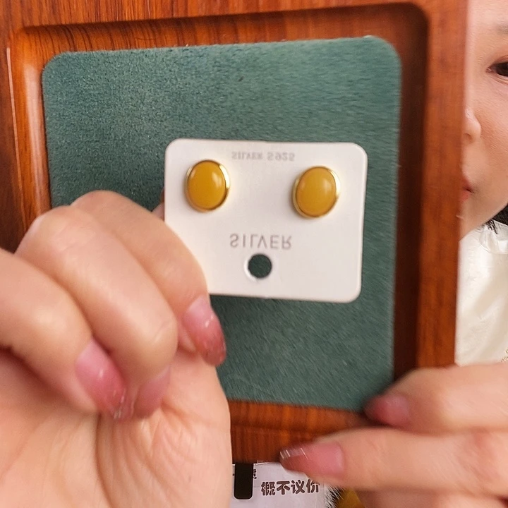 蜜蜡银S925镶嵌耳饰耳钉