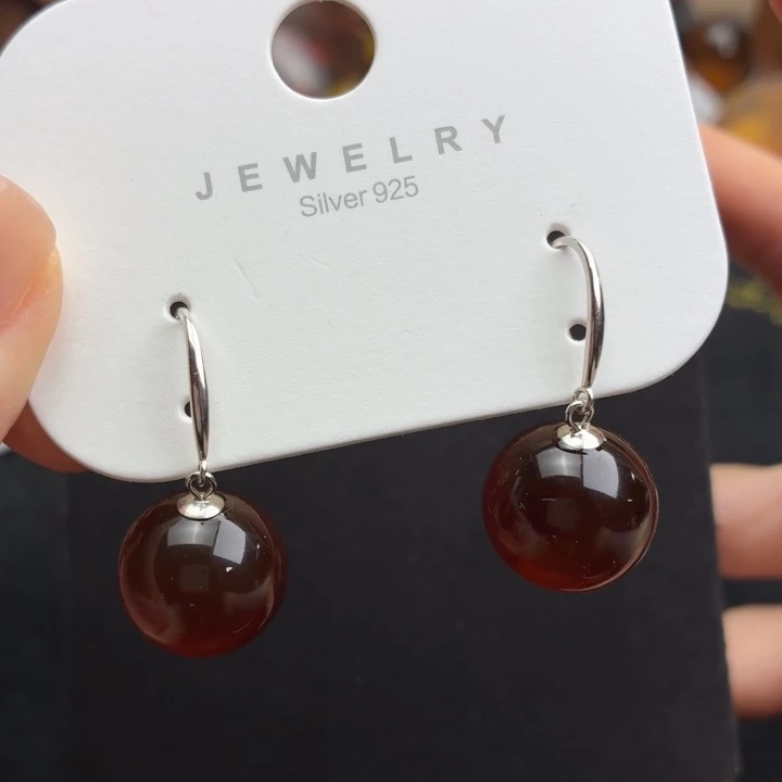 琥珀合金珠宝奇石15.8mm红蜜耳坠