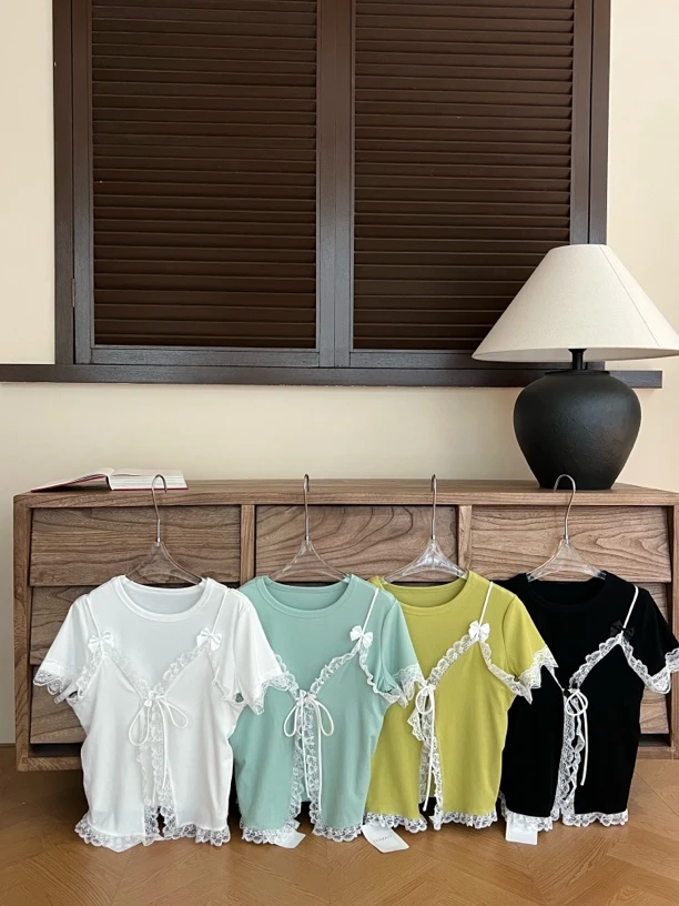 【浪漫邂逅】27029 夏季百搭圆领短袖高级感打底宽松上衣+吊带上衣