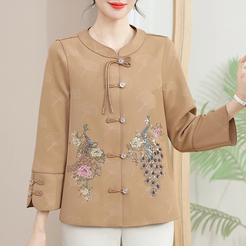 中年妈妈新中式婚宴喜庆外套女2025春秋新款喜婆婆民族风刺绣夹克