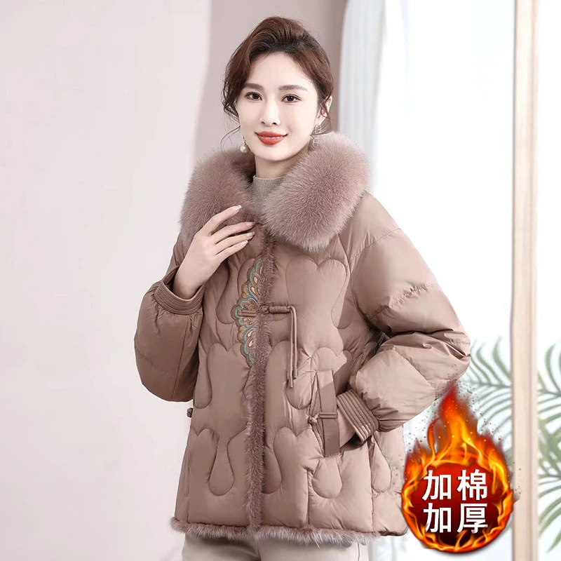 妈妈冬装外套服洋气2024年新款中老年女装加棉加厚棉衣棉袄