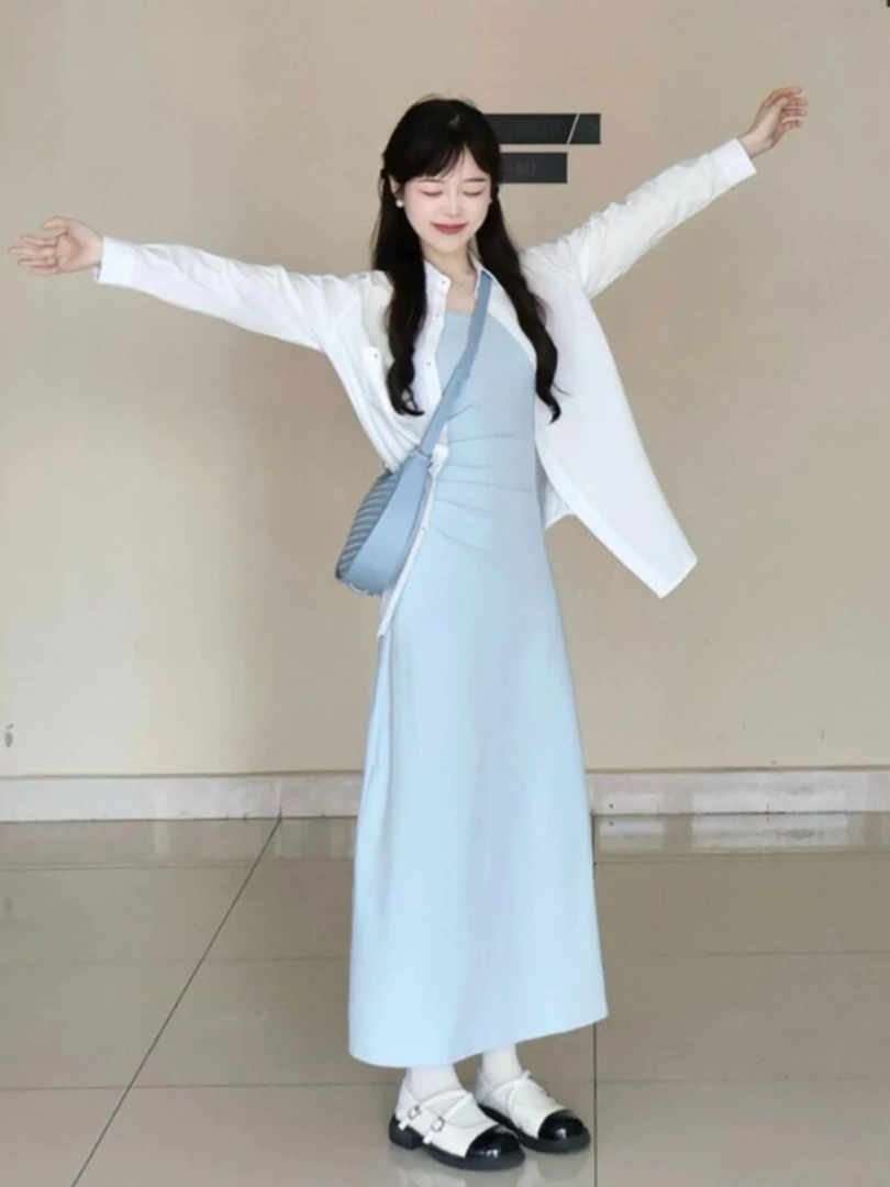 2025夏装搭配防晒衫吊带连衣裙女钓系约会裙子两件套装女