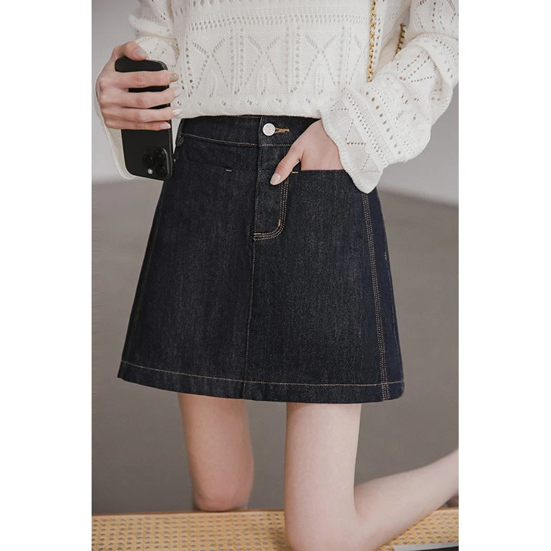 【city半身裙】显瘦高腰小A裙型工装感撞色明线百搭牛仔裙半身裙女