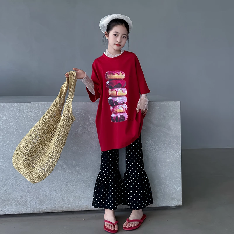 儿童裤子女夏季2025新款女童波点裤洋气妈妈同款马蹄裤大童喇叭裤