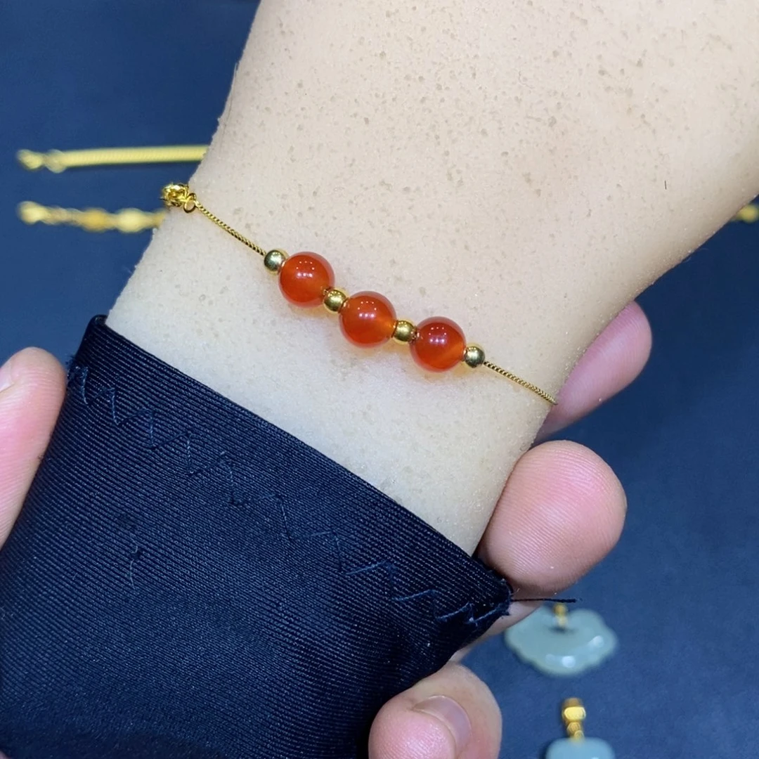 玛瑙/玉髓银S925镀金镶嵌手链