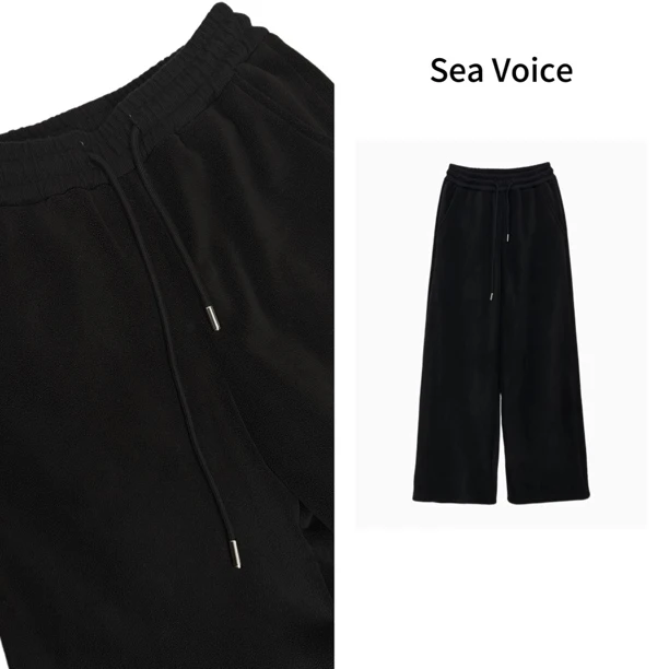 500克双面奥粒绒松紧腰直筒休闲纯色百搭卫裤5665