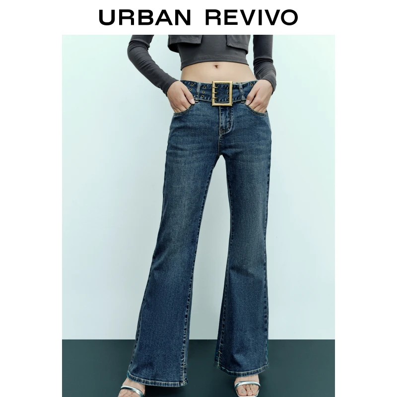 【职场际遇】UR2025夏季新款女装休闲复古喇叭牛仔长裤UYV850051