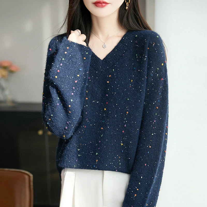 宽松慵懒毛衣女秋冬加厚超好看独特漂亮上衣高级感V领打底衫外穿