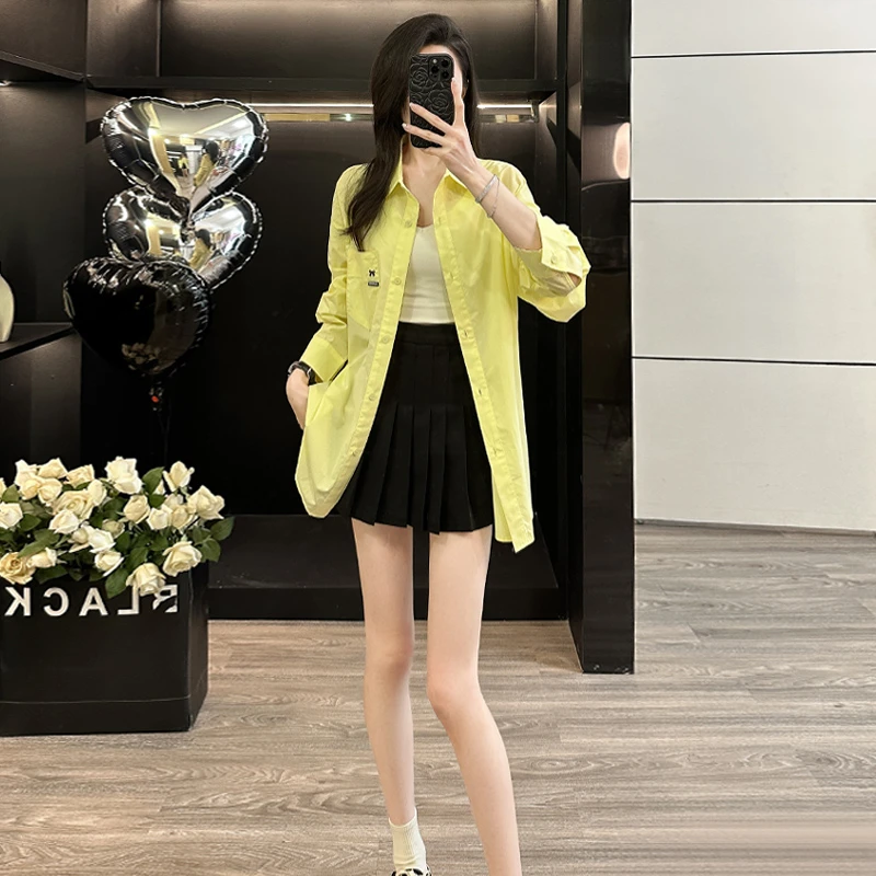 1641-1650袖原宿风翻领夏季常规防晒衬衫气质少女风（非主图款）