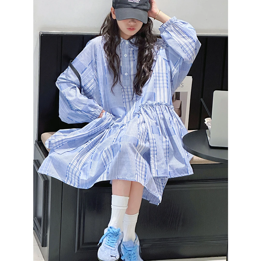 K29424孙小美 拼接女童衬衫连衣裙新款秋装儿童裙子春秋衣服
