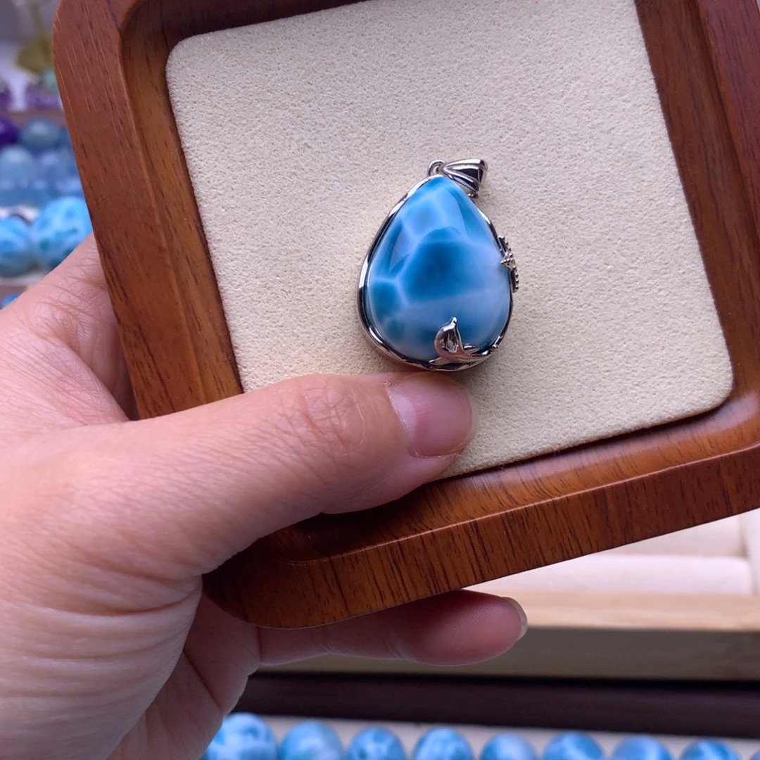 针钠钙石（海纹石）银S925镶嵌颈饰