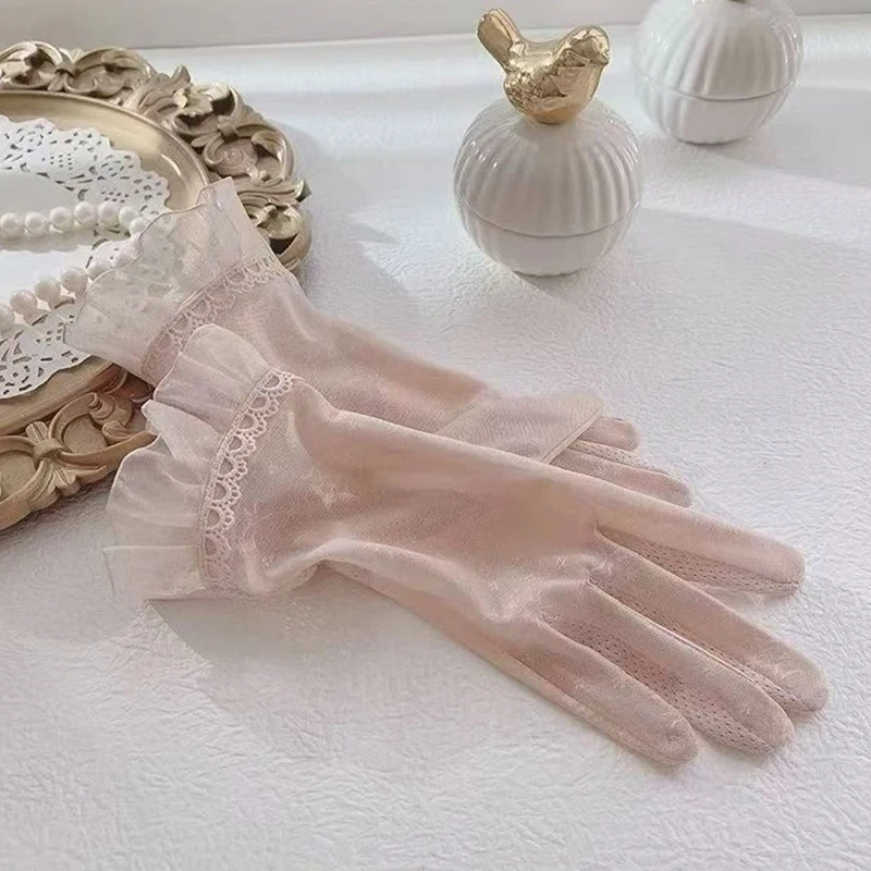 夏季防晒手套女士薄款开车骑行防滑可触屏透气2025春夏蕾丝手套