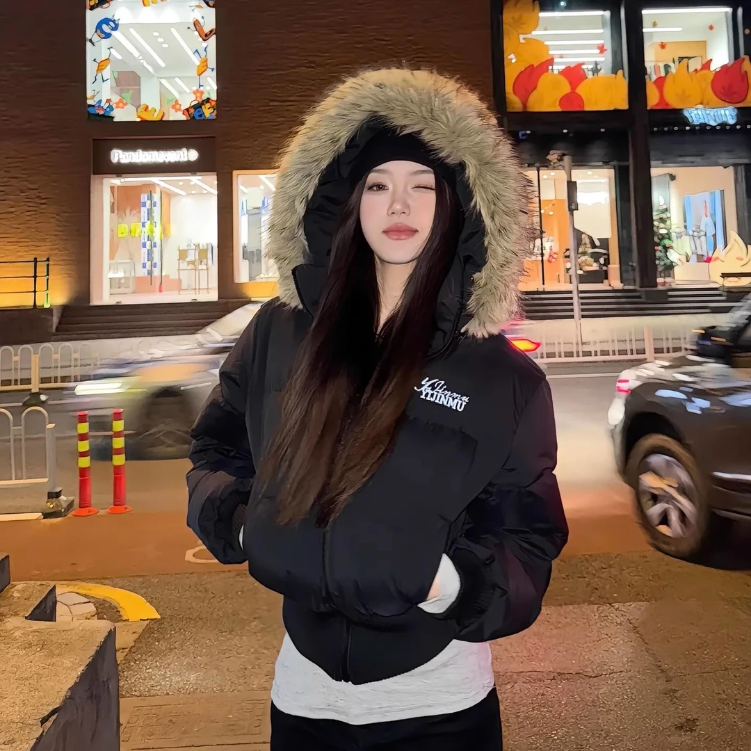 美式冬季短款毛领棉服女2025新款收腰显瘦时尚感棉衣棉袄外套厚款