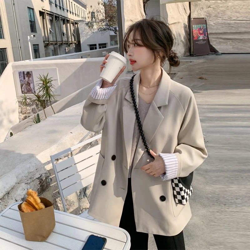 韩系气质西装外套女2025春秋新款宽松高级设计感条纹拼接休闲西服