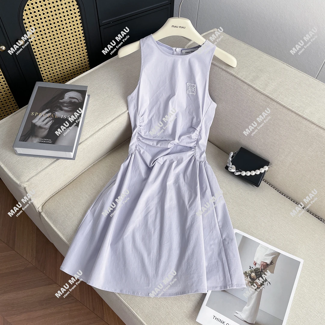 【盛夏紫韵】法式高级褶皱收腰显瘦修身连衣裙女MAU1073