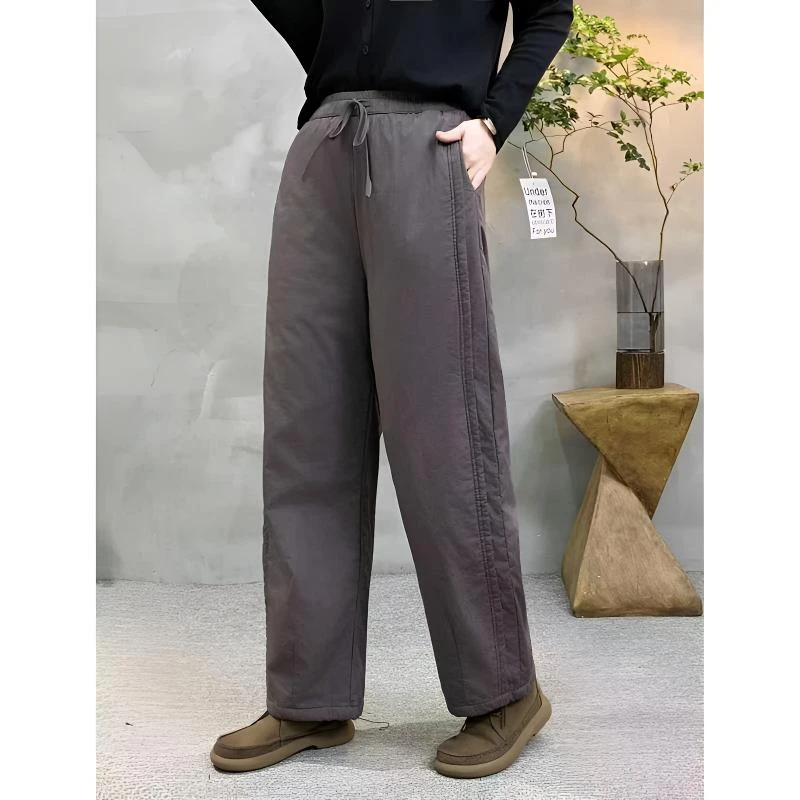 【童童轻奢】2025冬款直筒纯色保暖复古时尚百搭宽松高腰休闲棉裤