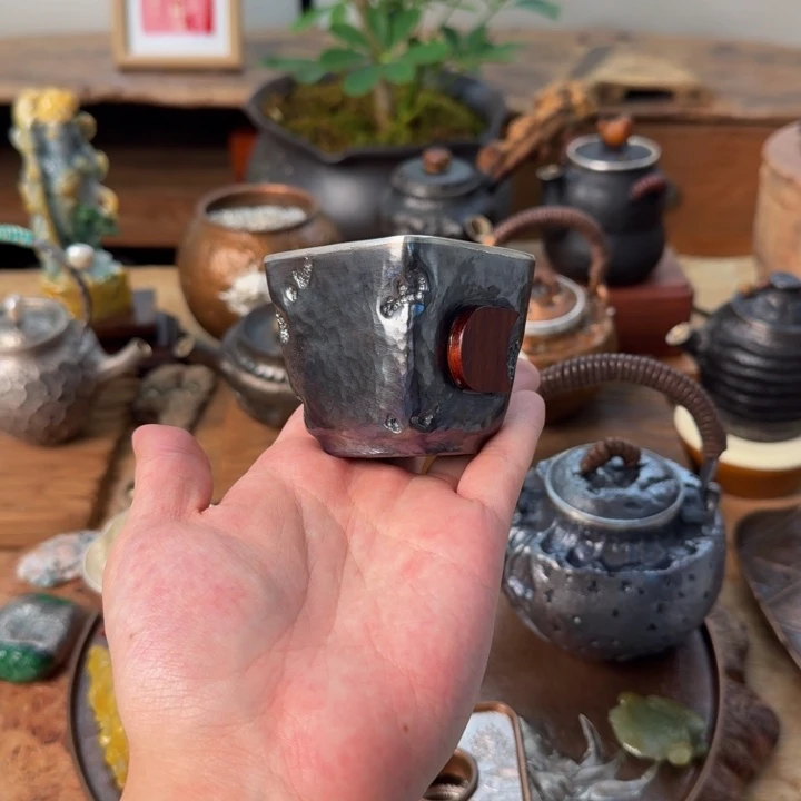 矮款四方铜包银公道杯100ml