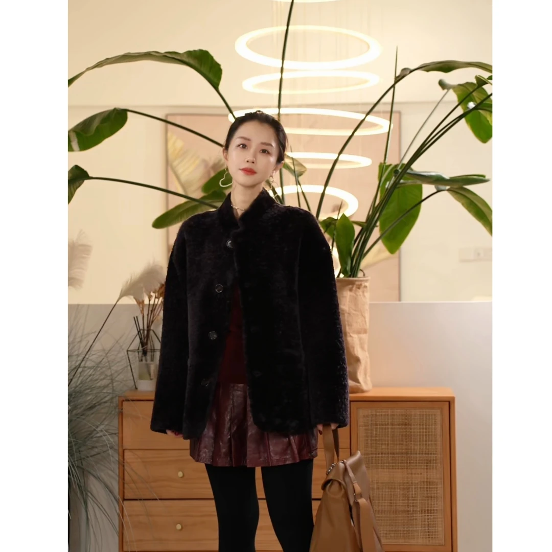 【叭哒不惑】山茶 羊皮毛一体百搭轻奢秋冬时尚保暖皮草外套