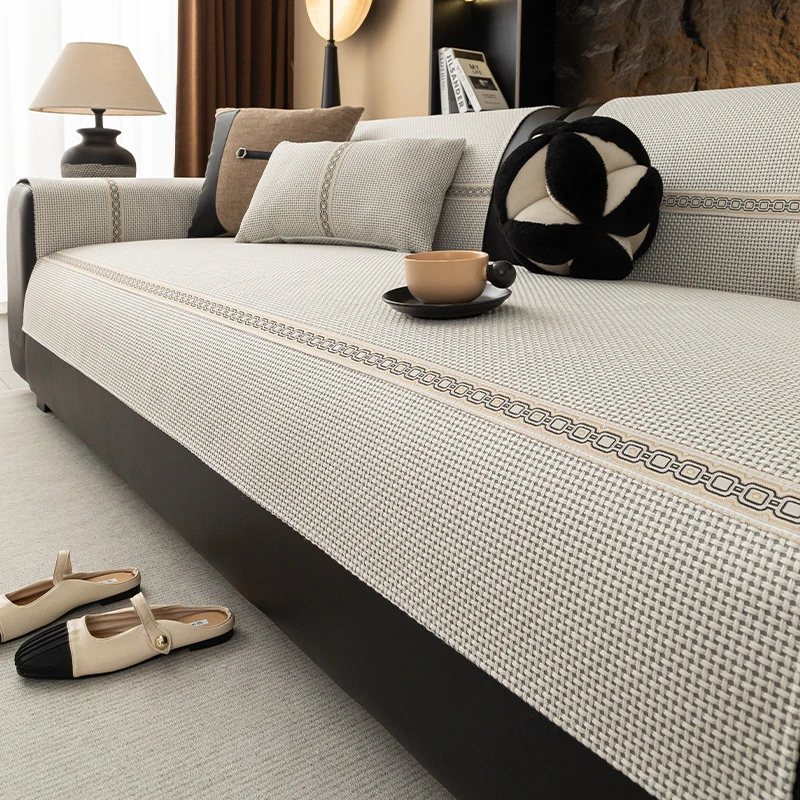 纯色简约棉麻沙发垫四季通用防滑沙发套罩巾高档轻奢坐垫靠背巾