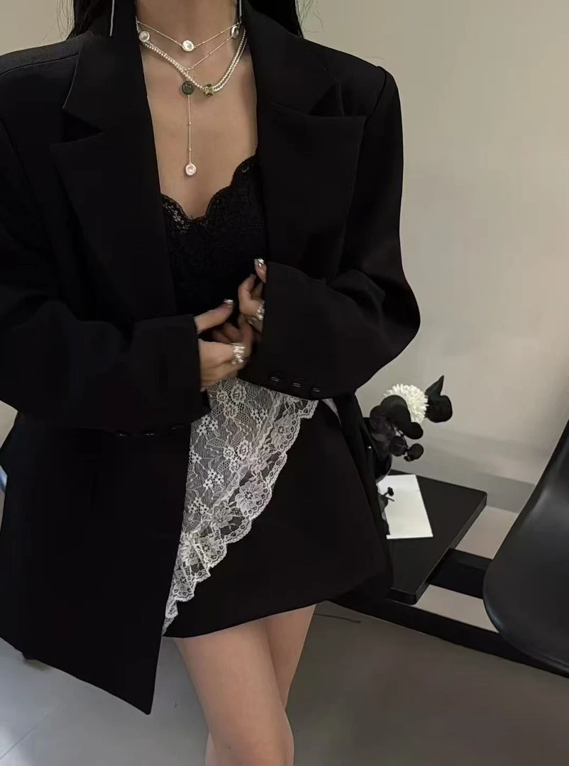 阿丹家   纯色设计感百搭中长款西装套装20250307