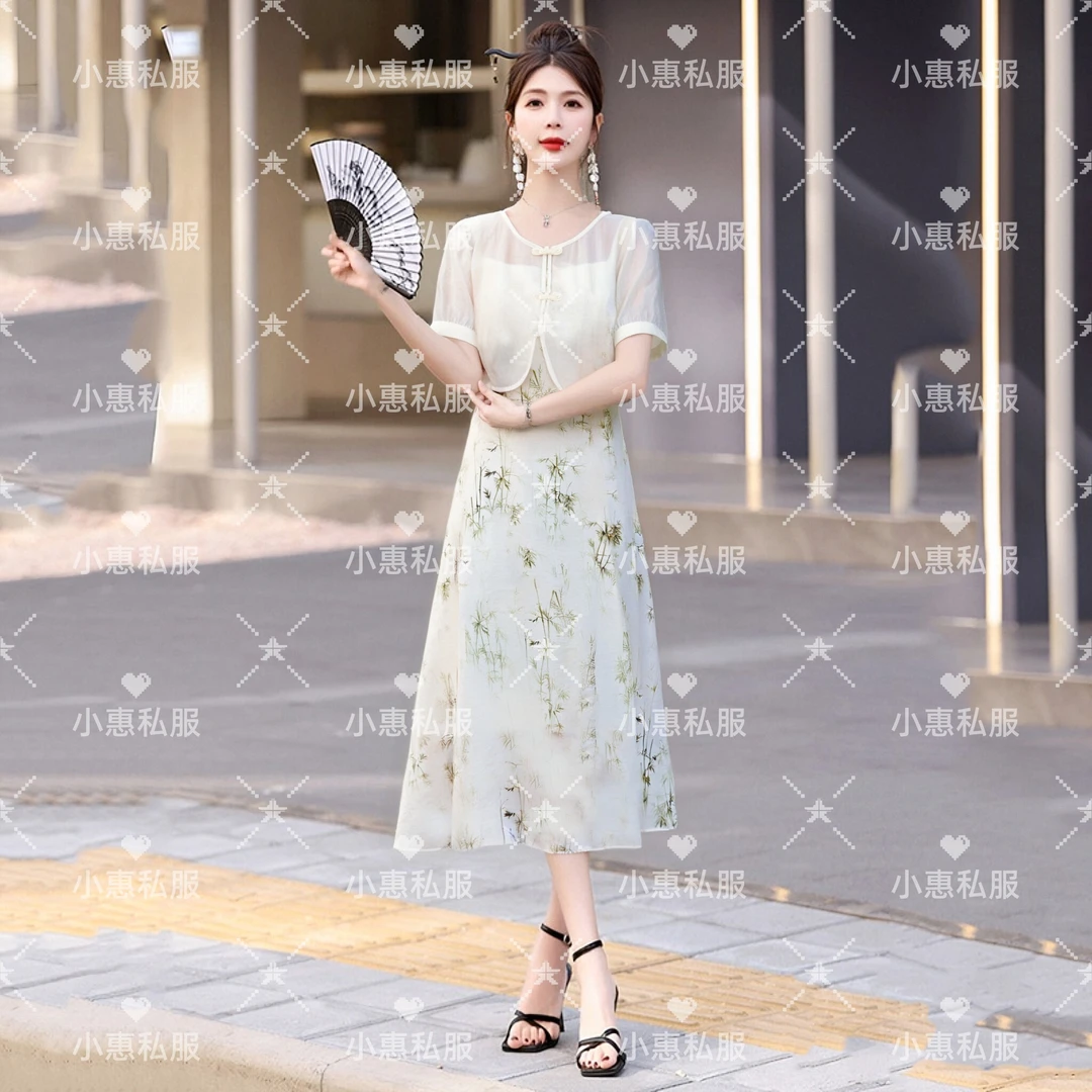 新中式女装时尚套装2025夏季新款国风洋气两件套外套连衣裙套裙