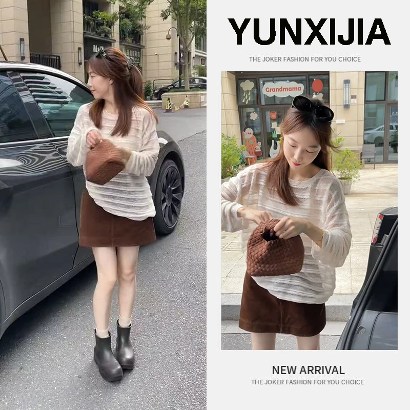 新款爆款吊带圆领长袖针织衫上衣百搭显瘦短裙三件套