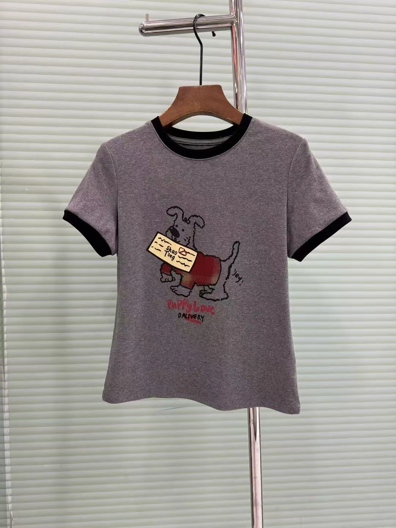 【BAI】韩系字母印花T恤女短袖夏季新款撞色上衣535