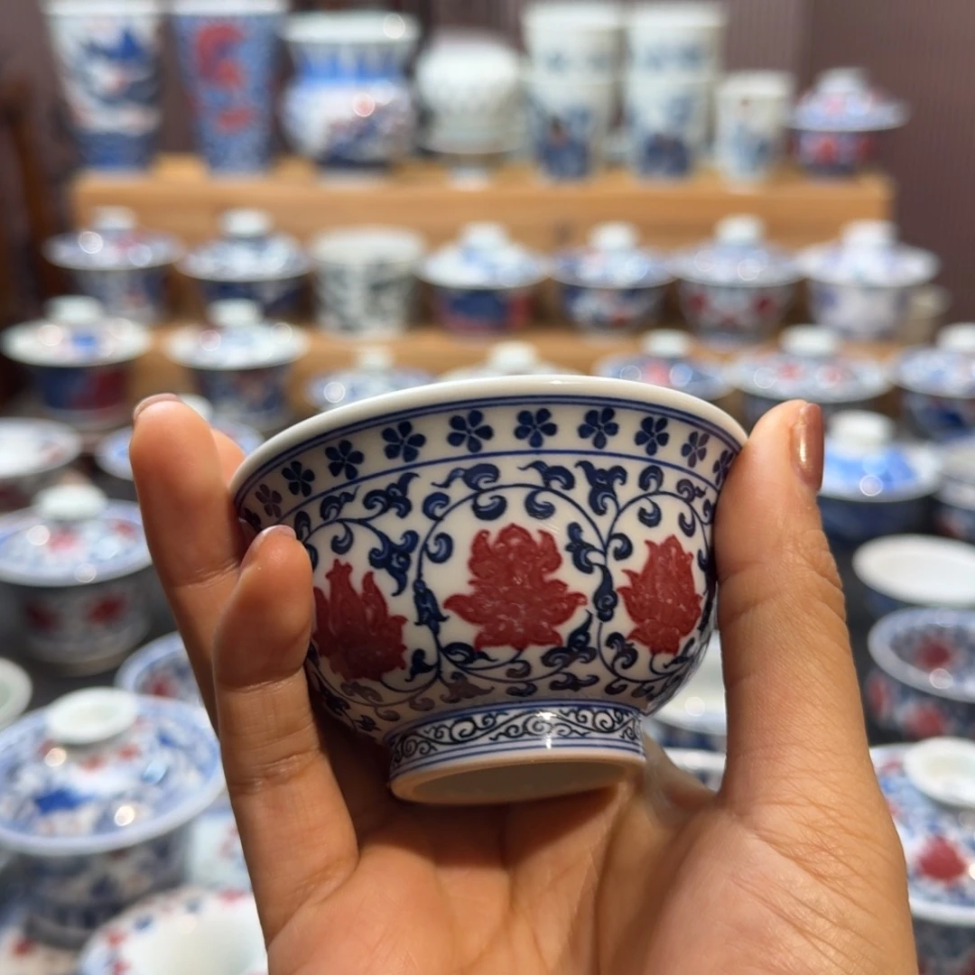 樂***天缠枝莲压手杯原矿手绘