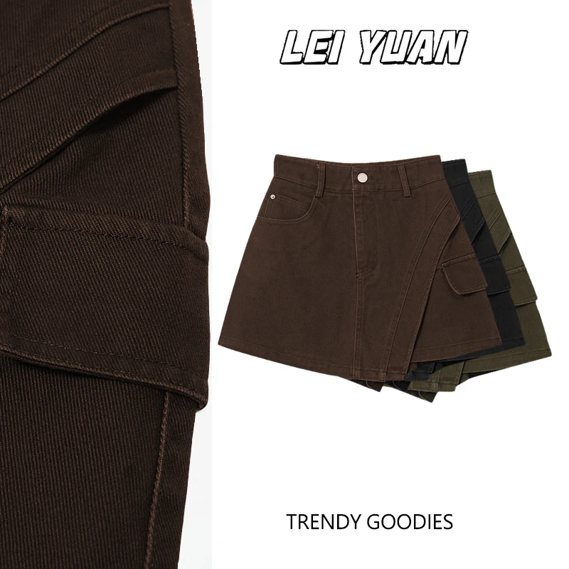 咖色牛仔短裙女小个子2025早秋新款高腰显瘦a字不规则工装短裤