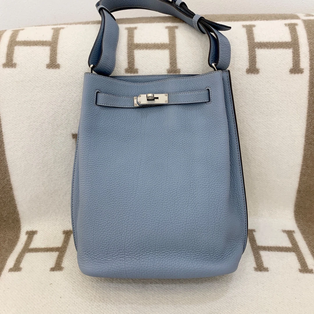 99新 Hermes/爱马仕 so kelly 22 框Q tc皮  亚麻蓝mk0503a0
