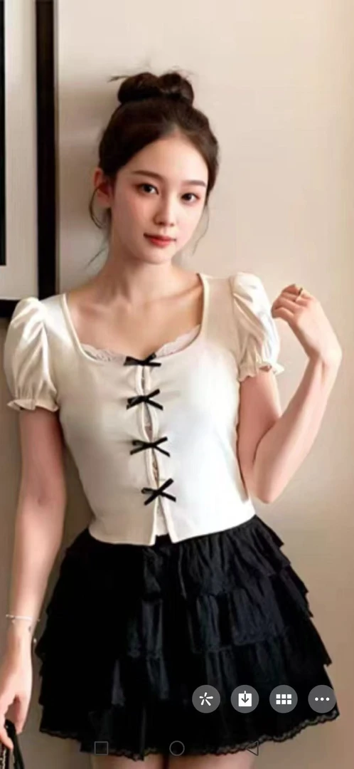 大码时尚公主风泡泡袖显瘦复古小众法式短袖上衣