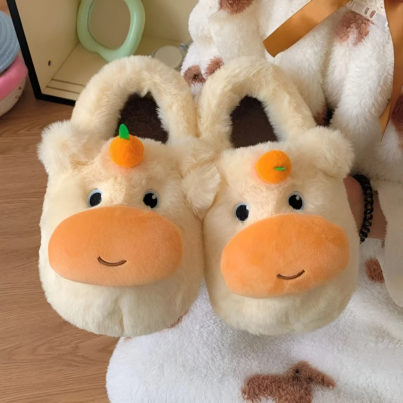 摆件水豚棉拖鞋女冬季情侣外穿防滑居家室内噜噜水豚玩偶女款