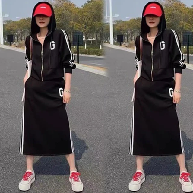 2025年春秋季新款韩版时尚休闲运动套装裙女时尚卫衣半身裙两件套