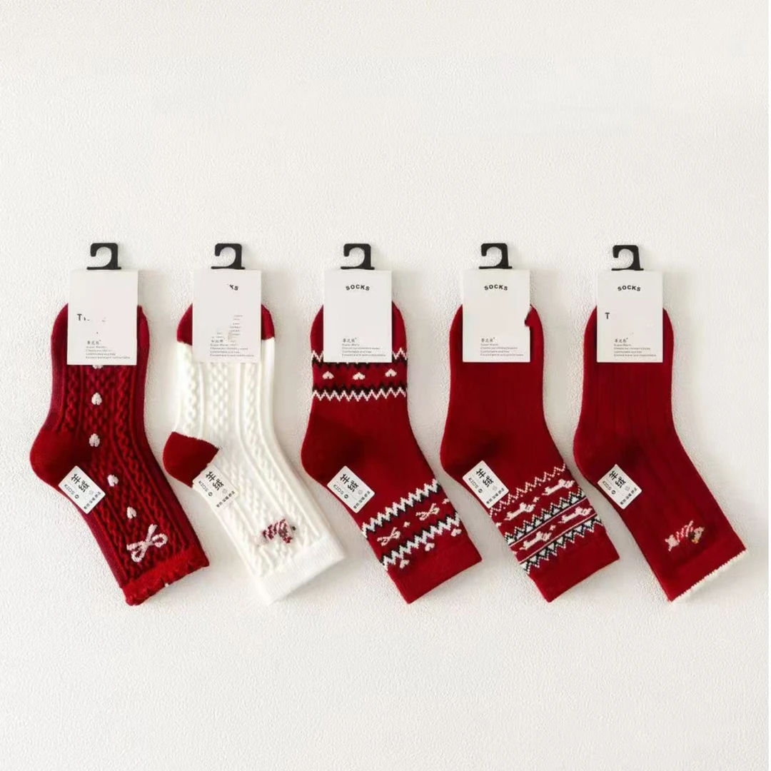 十双装WZ-703 儿童中国风中筒袜秋冬季中大童运动春秋款加厚卡通