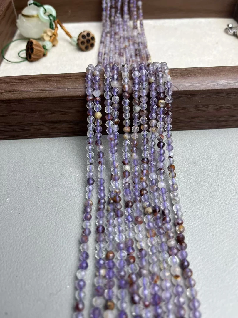 天然紫幽灵刻面有孔散珠半成品可手工DIY做手串锁骨链配珠饰品