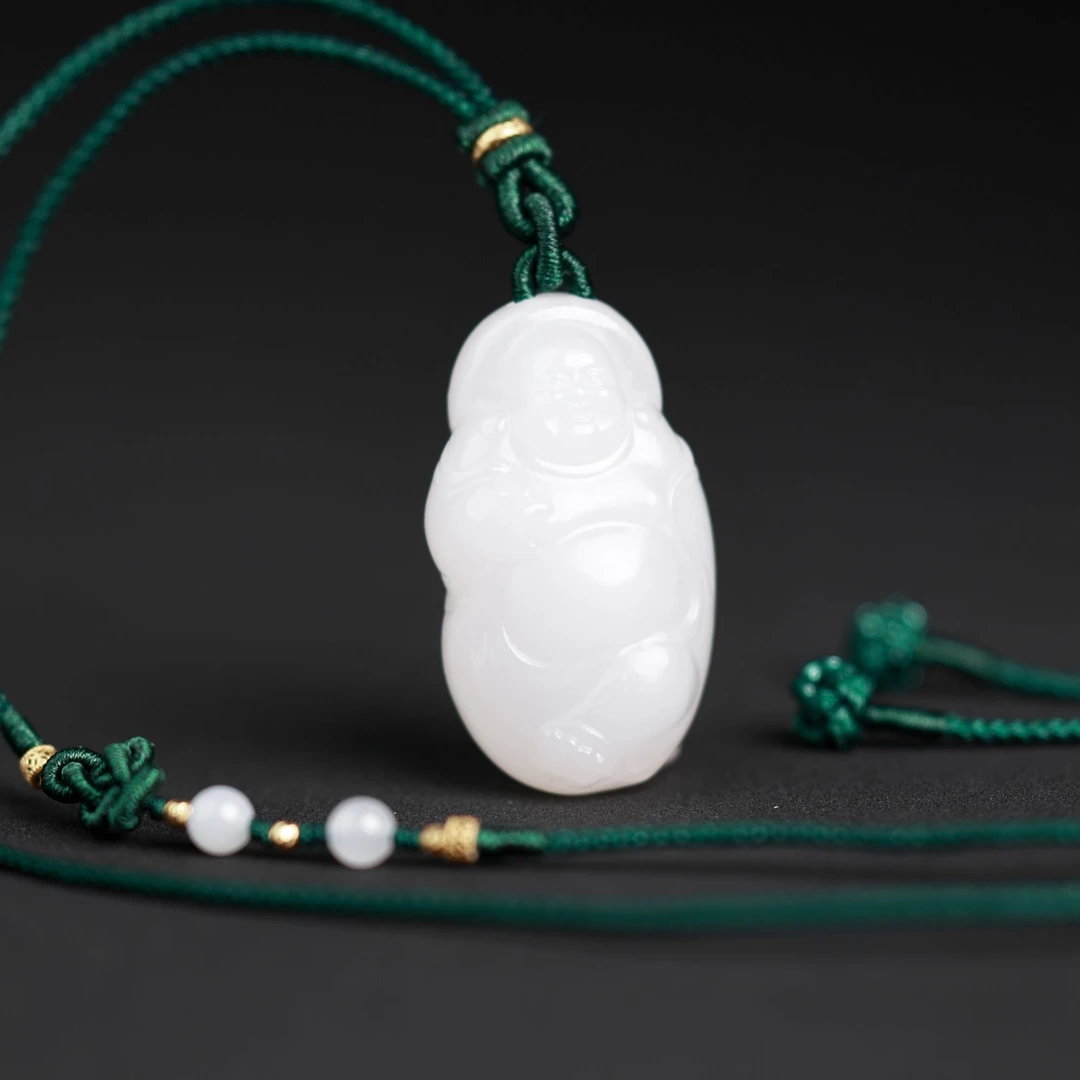 一团和气 | 严选精品和田玉高白野牛沟白玉佛公吊坠