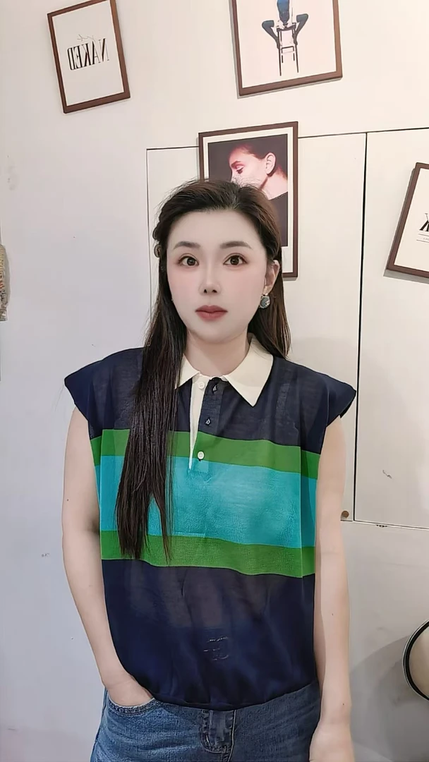 宽松型修身型常规款常规POLO衫女士格子条纹拼接