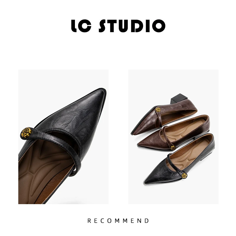 【老曹说鞋】复古浅口高跟女山茶花一字扣粗跟单鞋尖头气质玛丽珍鞋