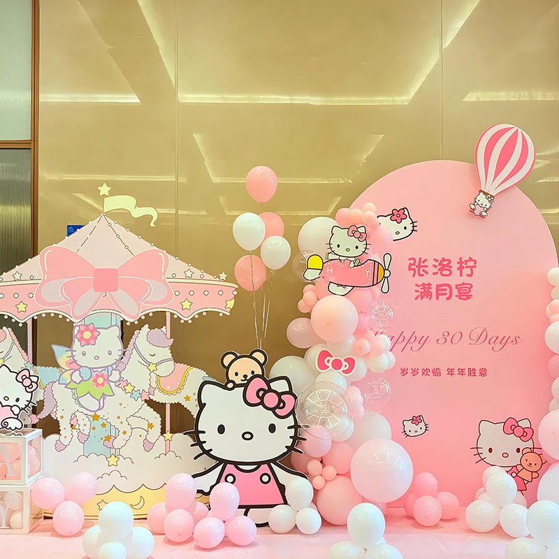 HelloKitty凯蒂猫10岁粉色女孩生日公主风装饰场景布置kt板背景墙