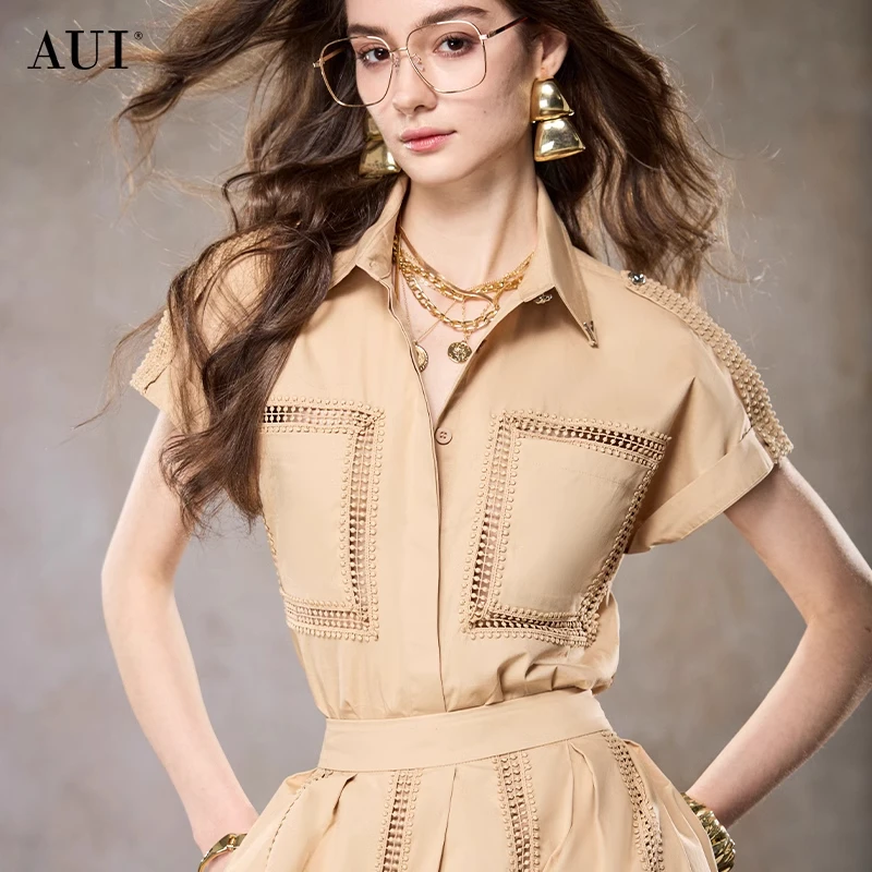 【娘娘专属】AUI瘦轻奢设计感时尚夏季衬衫半身裙两件套-2025040