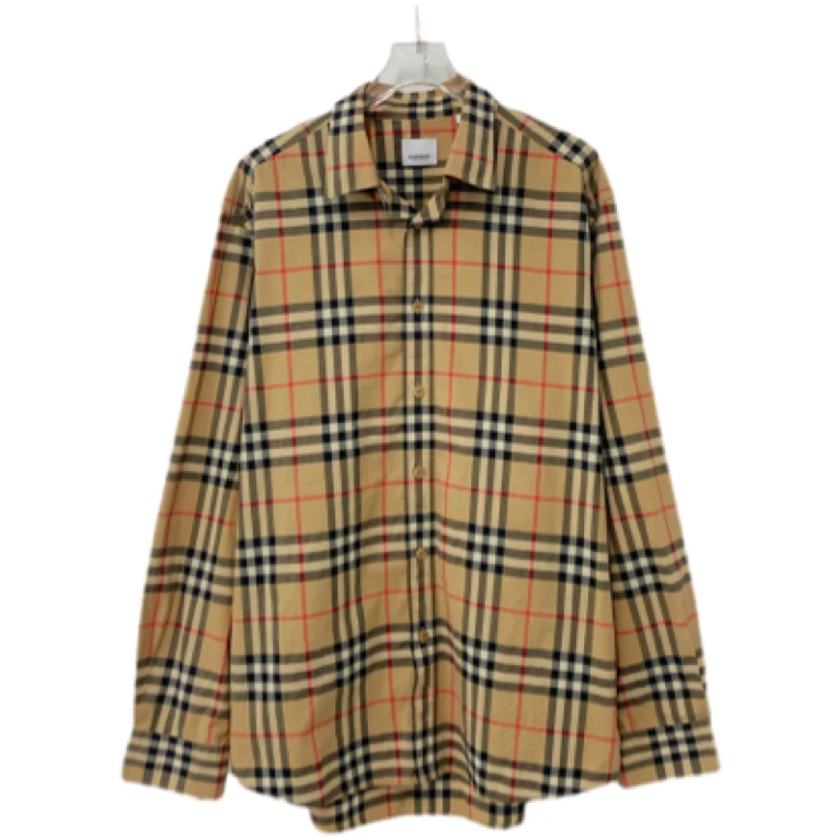 99新 BURBERRY/博柏利 001405 棕色格纹翻领单排扣长袖衬衫xl码