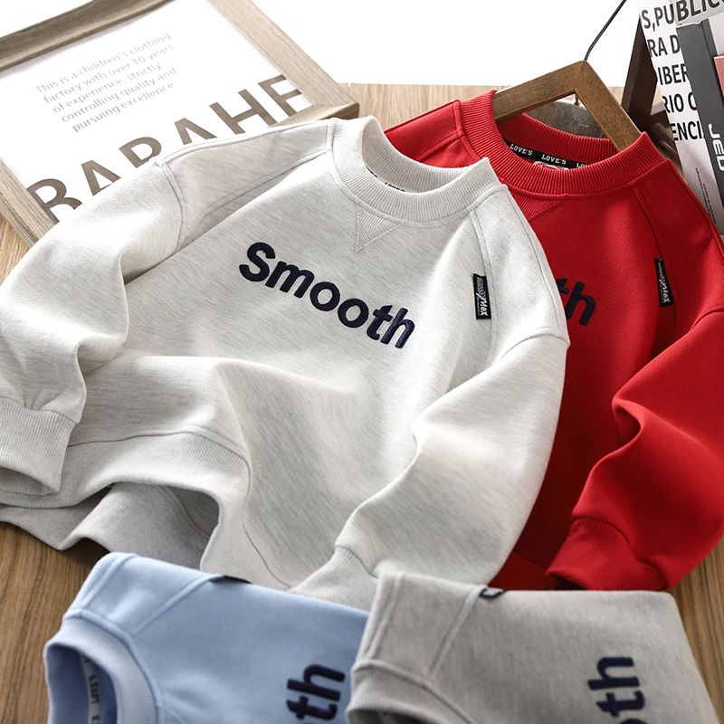 男童圆领衫卫衣春装2025新款儿童刺绣字母长袖运动上衣打底衫春秋