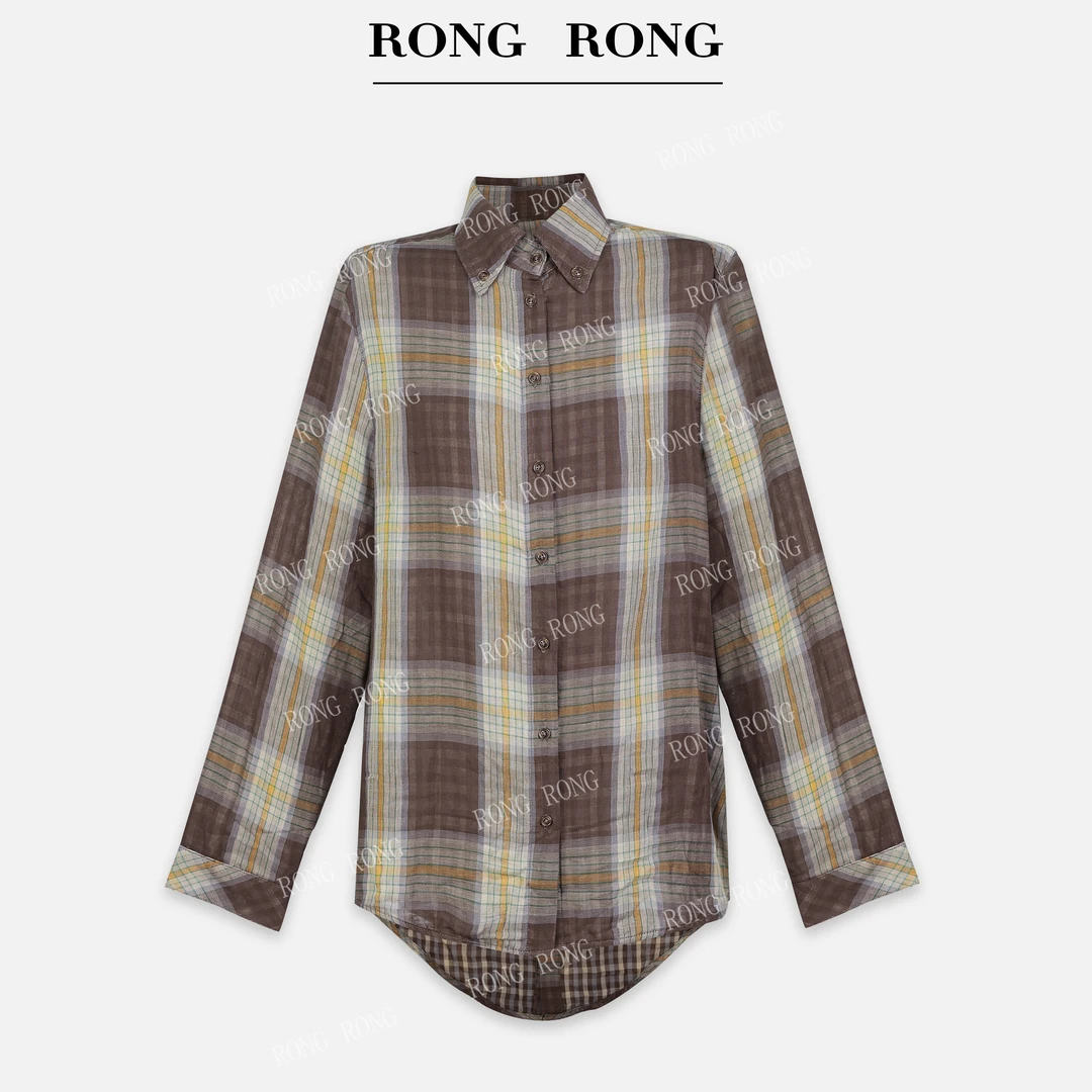 溶溶J【文艺松弛】RONGRONG100棉双层纱文艺风格子衬衫 RR202501179