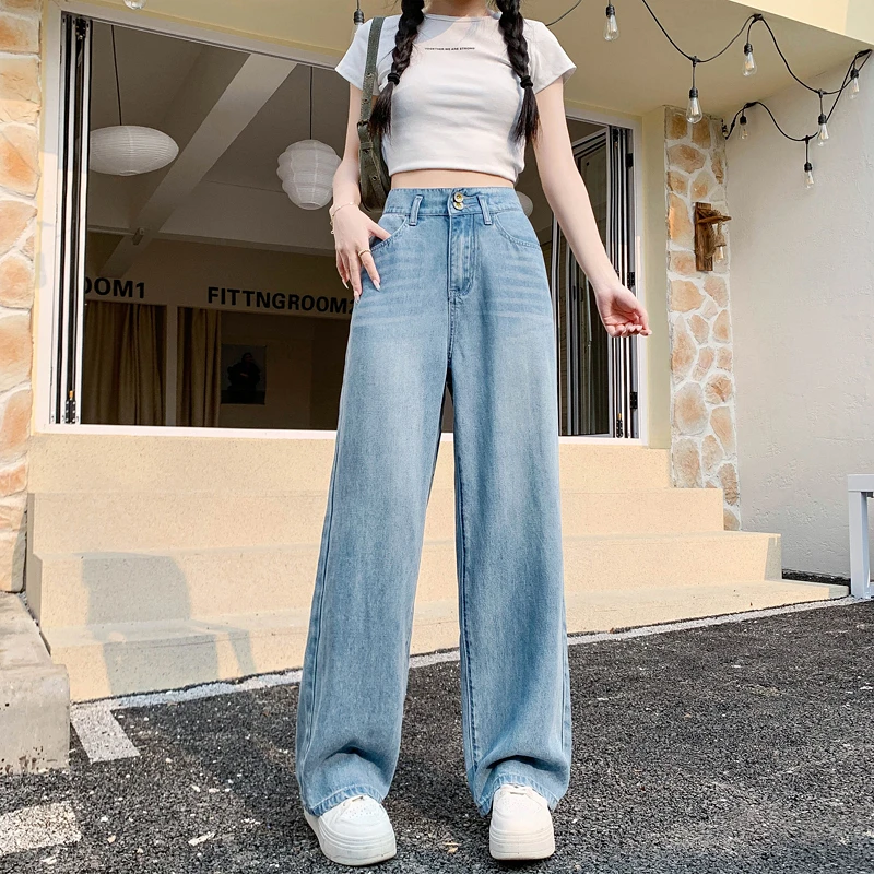 【多金9号】Y天丝大码女装牛仔裤女夏季高腰胖MM遮肉显瘦薄款直筒裤