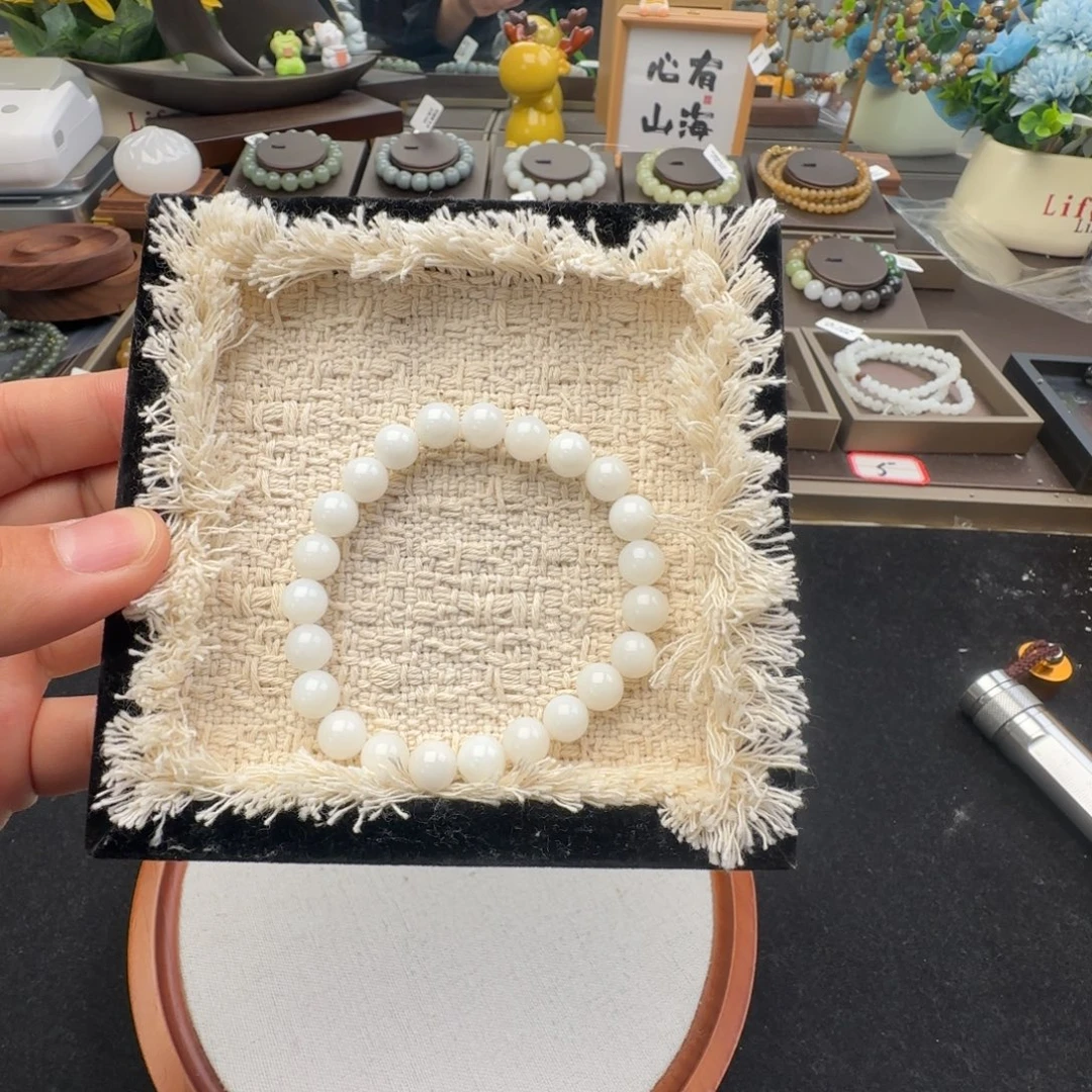 和田玉未镶嵌手链卡8白玉，63