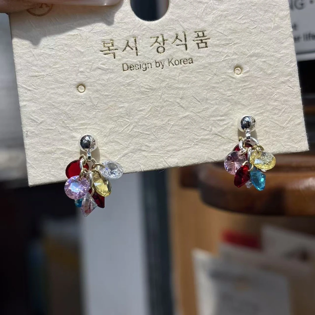 B094彩色流苏闪闪耳钉耳饰