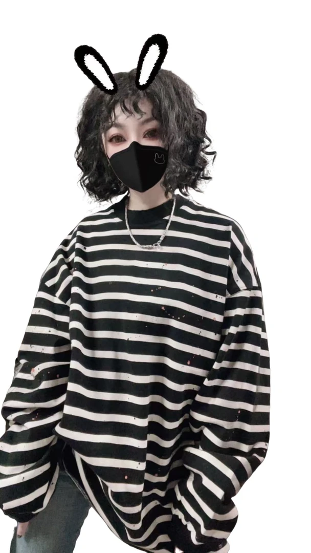 【佳老板】“25098#春款时尚百搭新款横条卫衣