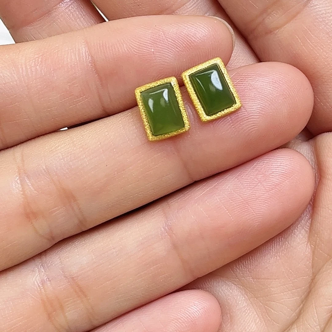 和田玉银S925镶嵌耳饰