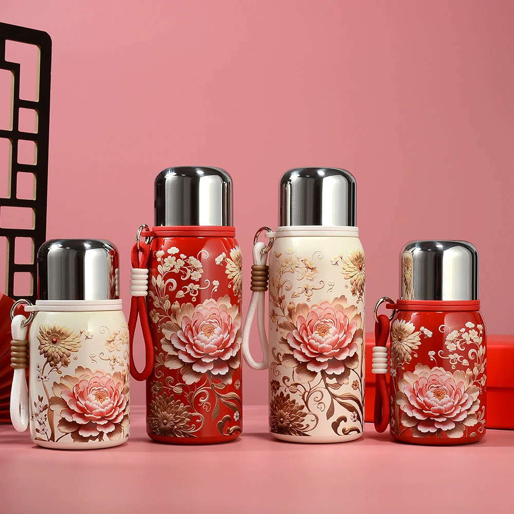爆款316花开富贵轻奢国风复古可爱户外便携大容量保温保冷水杯
